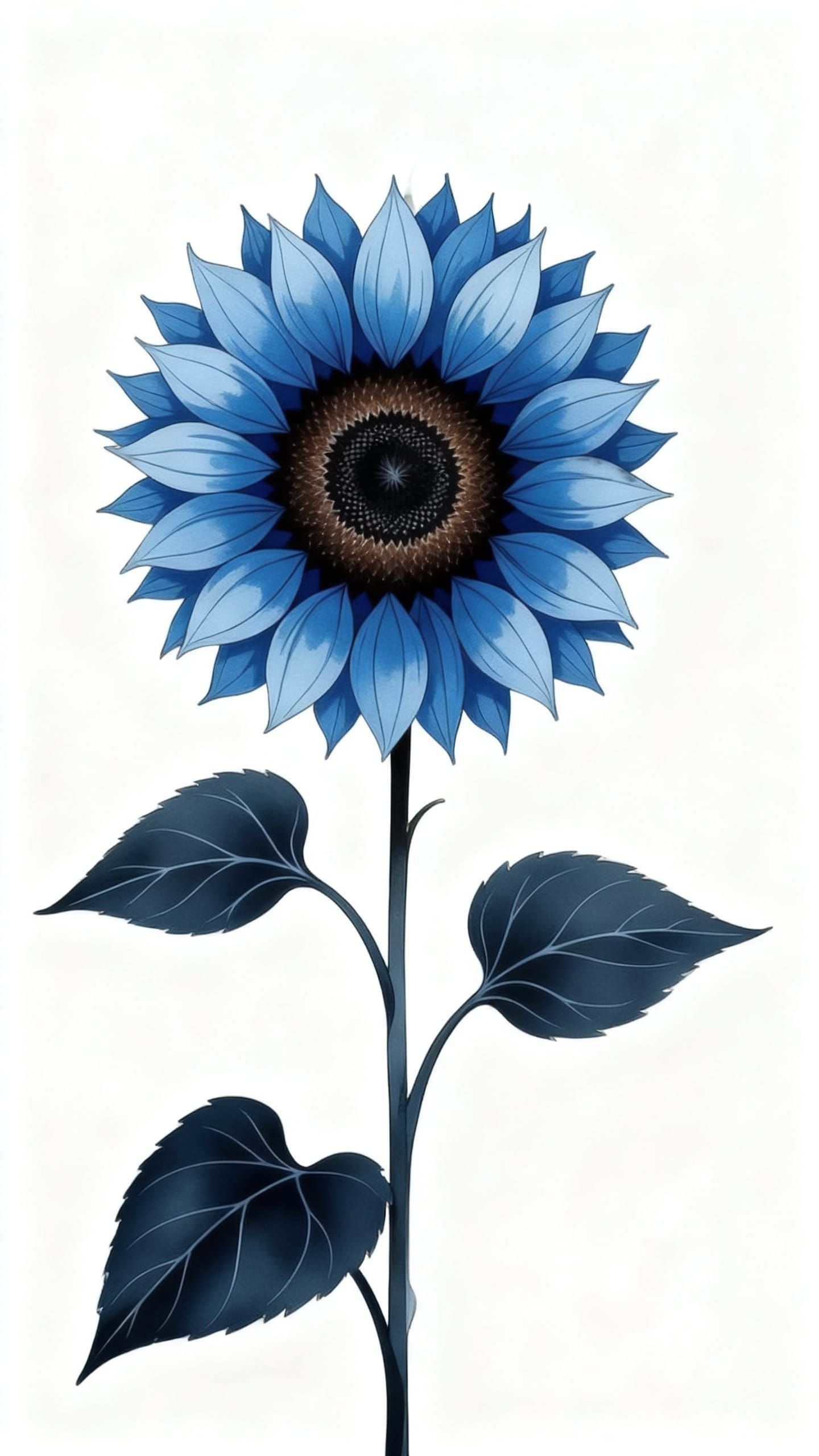 Lonely Blue Sunflower in Watercolor Style
