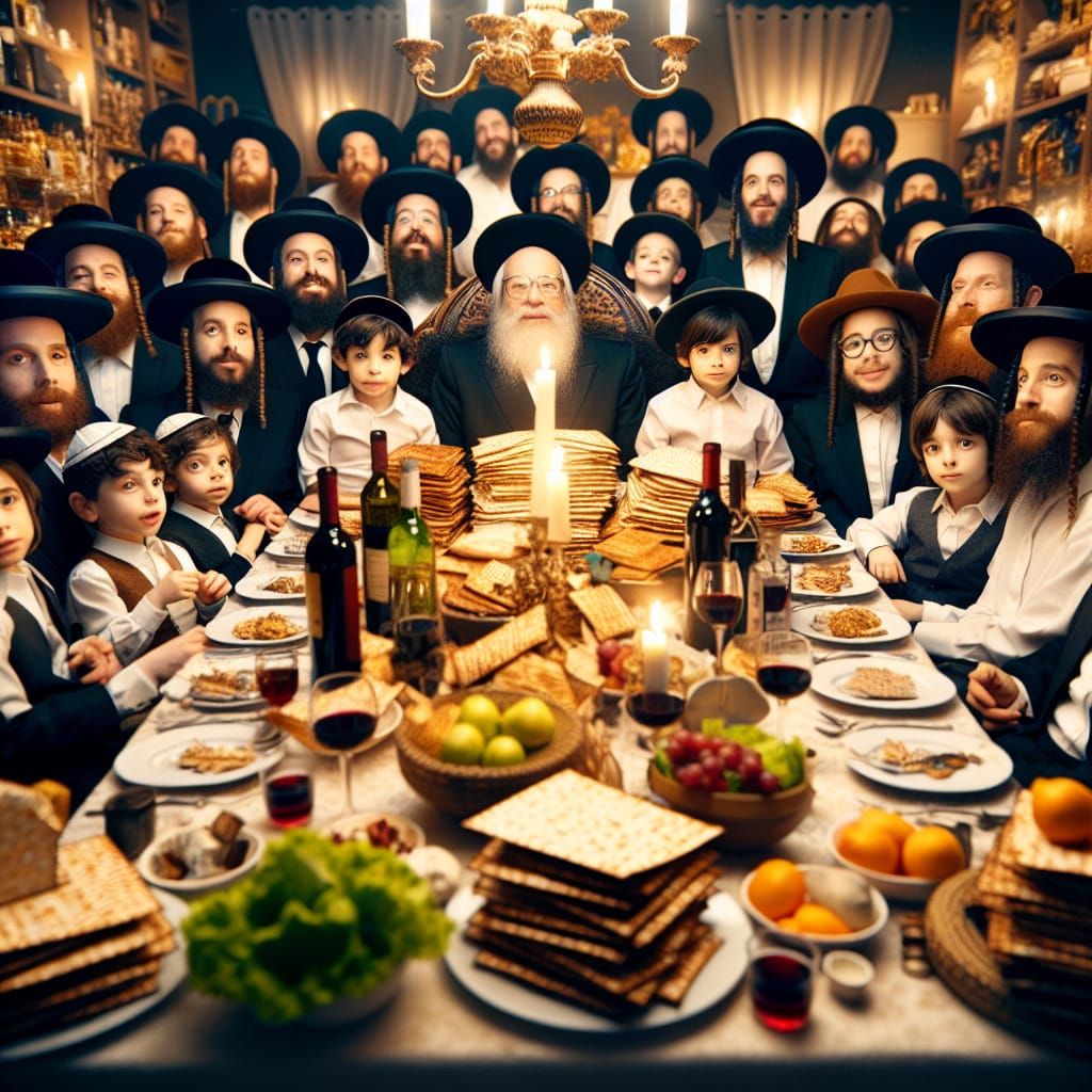Seder Night Gathering of Diverse Orthodox Jewish Men