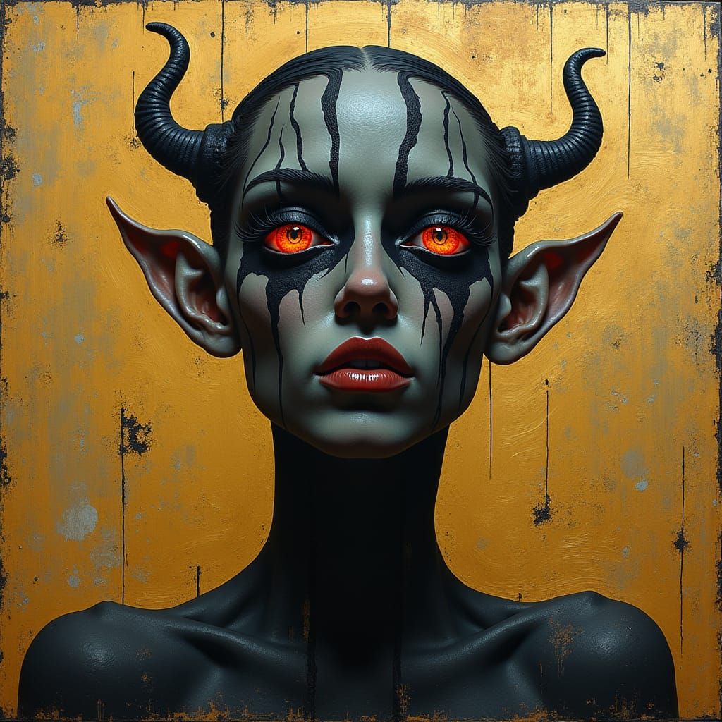 Intense Figure with Angry Eyes in Abstract Expressionism