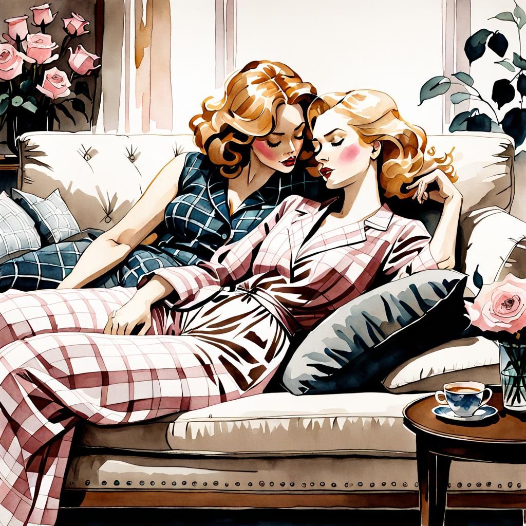 Cozy Couple Snuggling: A Watercolour Illustration