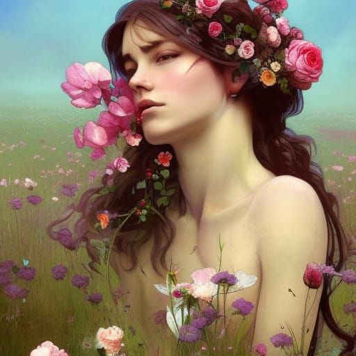Rose Witch in Flower Meadow Concept Art