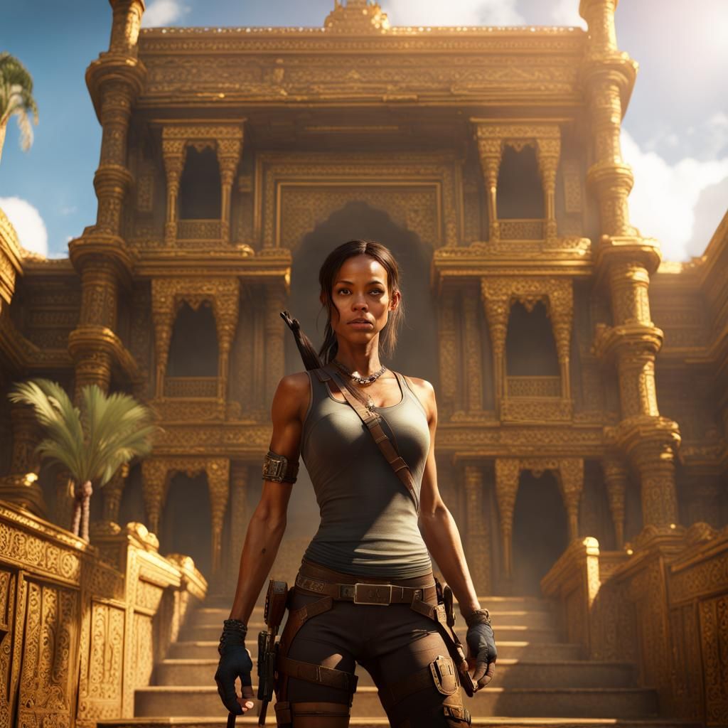 Zoe Saldana as Lara Croft in Golden Palace