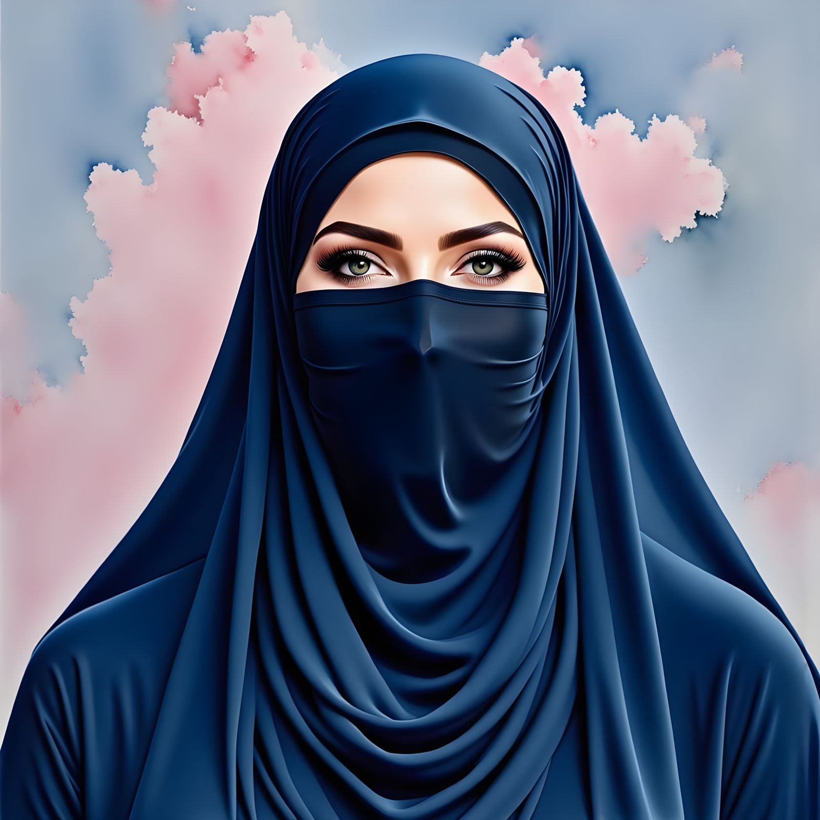 Hijabi Woman in Art Nouveau Style