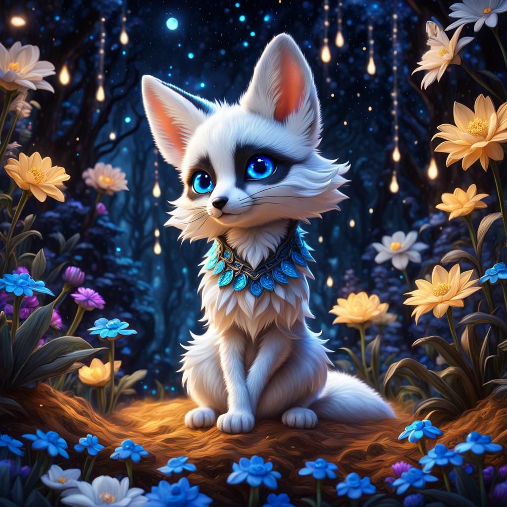 Cute Fennec Fox in Enchanted Forest, Digital Art
