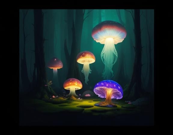 Jellyfish in Toadstool Forest, Beatrix Potter Style