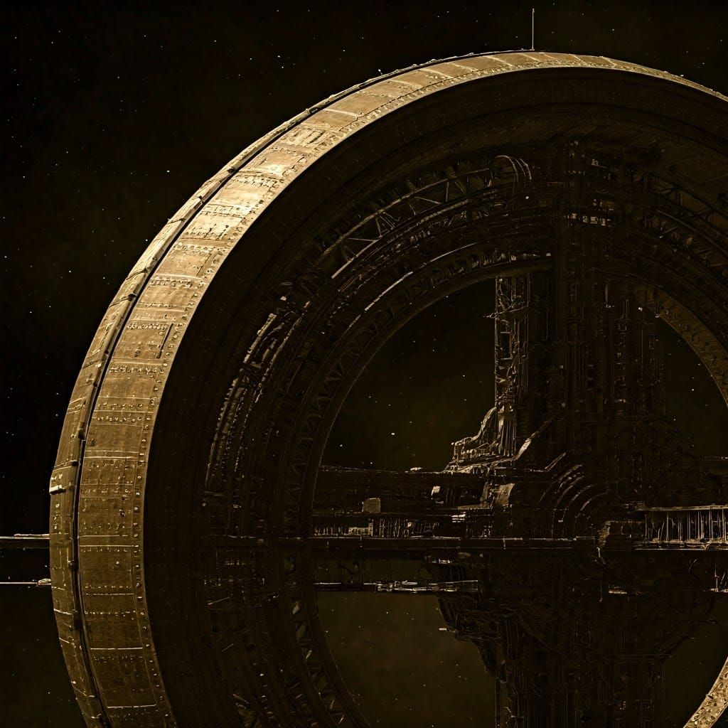 Grand 20th-Century Space Station in Sepia Tones