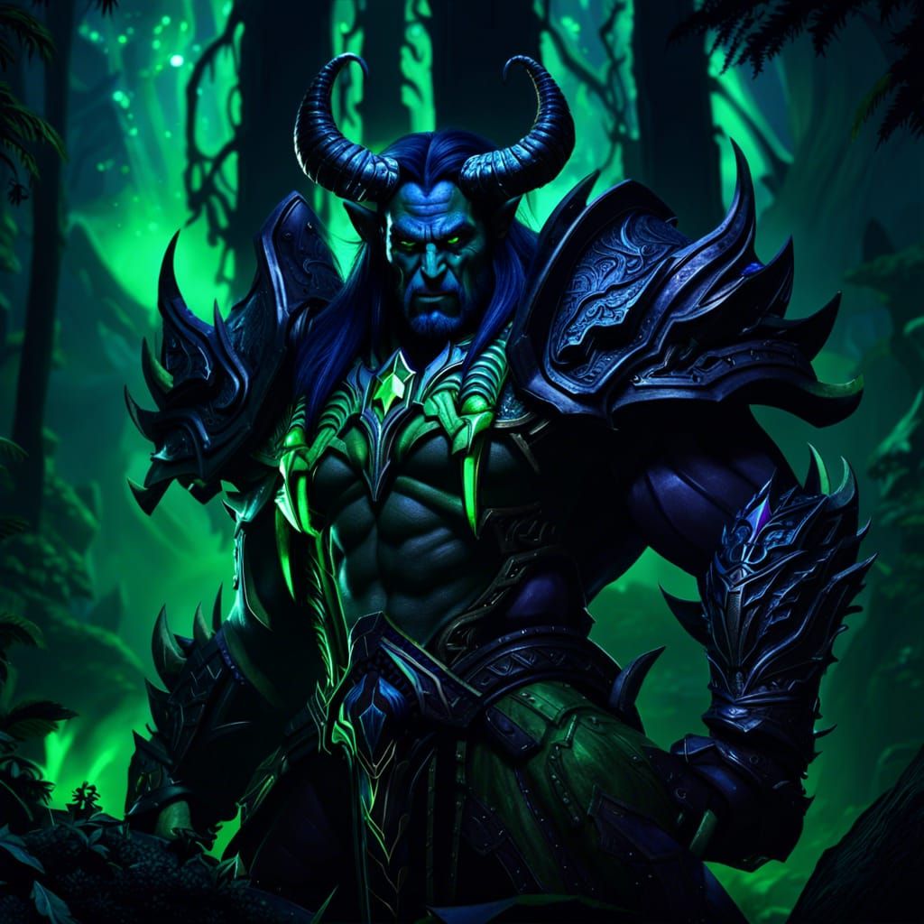 Illidan Stormrage in a Majestic Forest, Warcraft