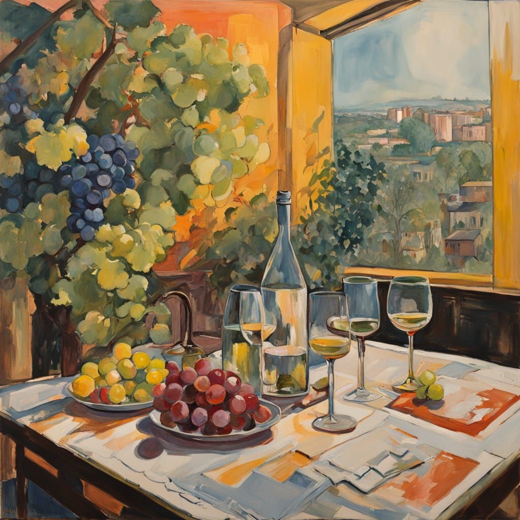 Grapes in Wine Wonderland in Gouache Style