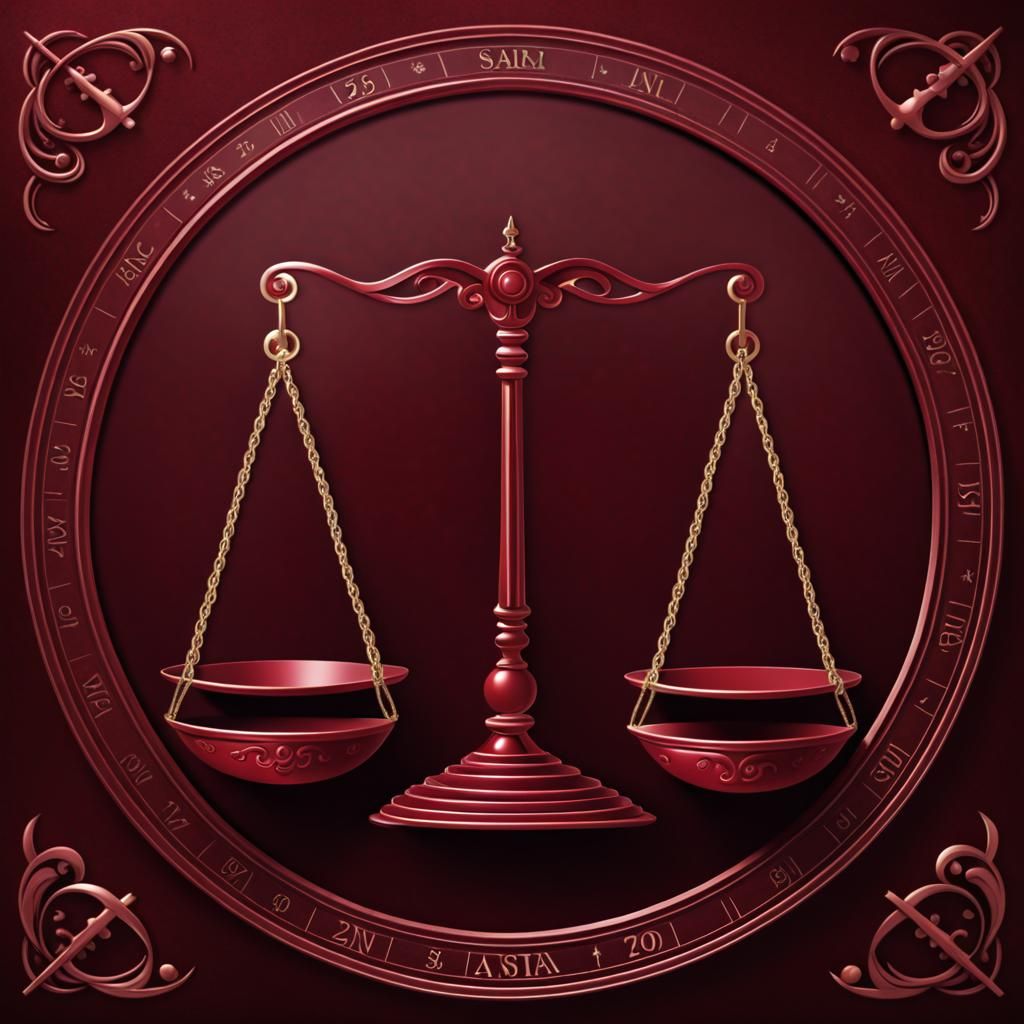 Libra Scales Astrological Sign in Dark Red