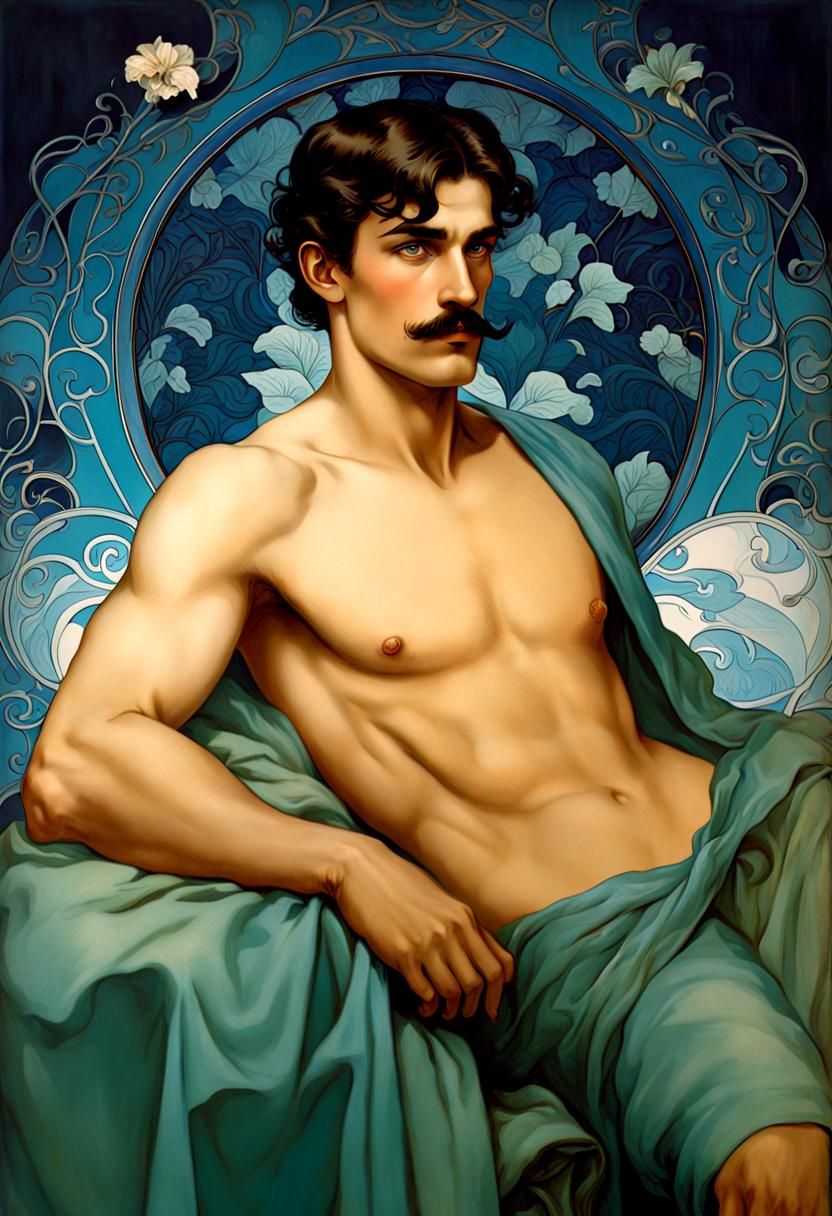 Handsome Man with Moustache in Art Nouveau Style