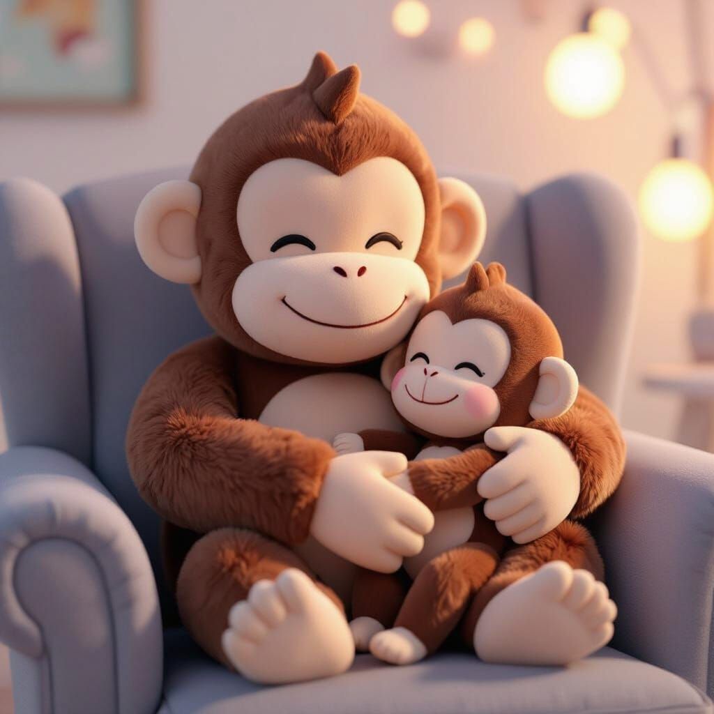 Cute Plush Monkey Dad in 3D Anime Style