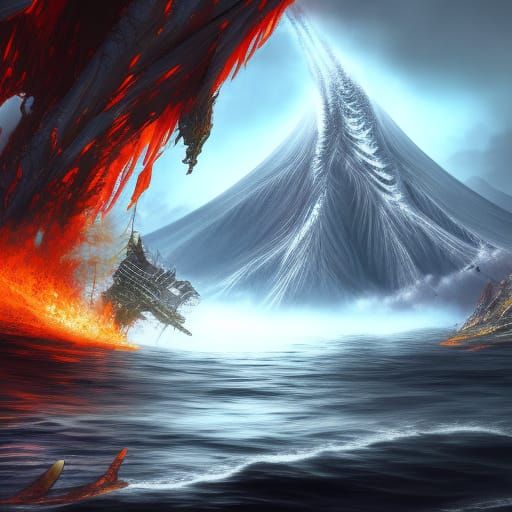 Detailed Tsunami Drawing in Deep Color