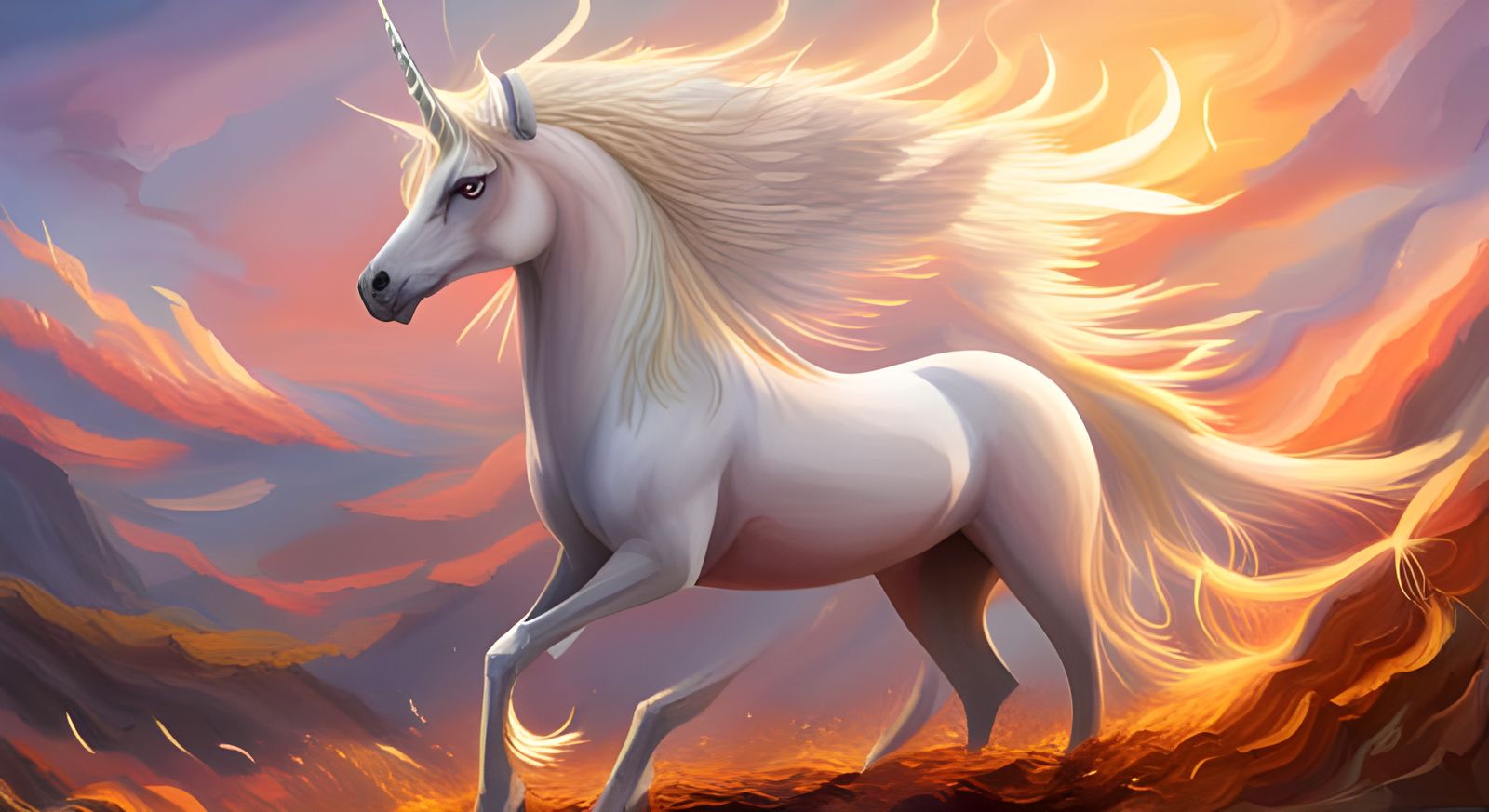 Fiery Phoenix Unicorn Soaring at Sunset