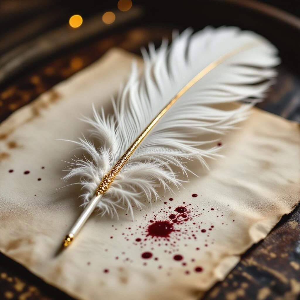 Ostrich Feather Quill with Gold Glitter and Blood
