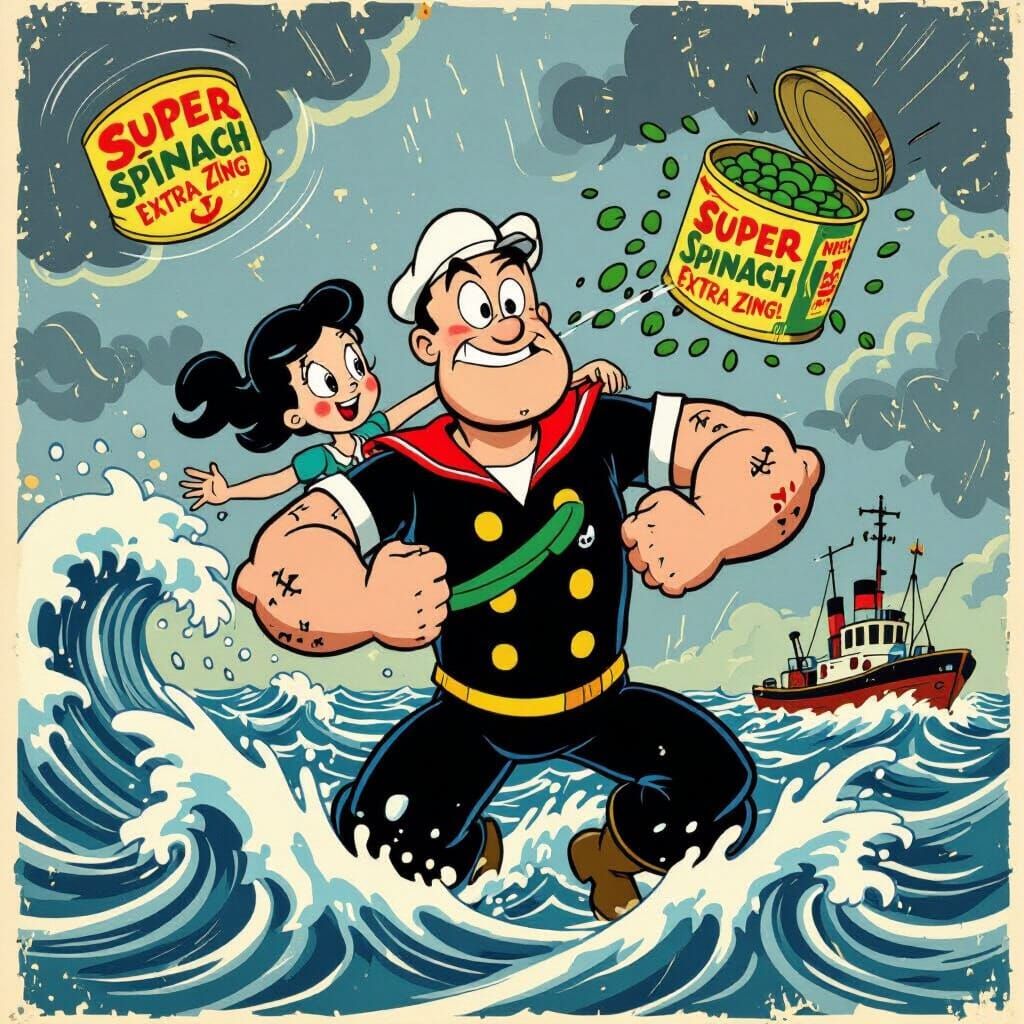 Popeye's Dramatic Seascape Rescue: Vintage Animation