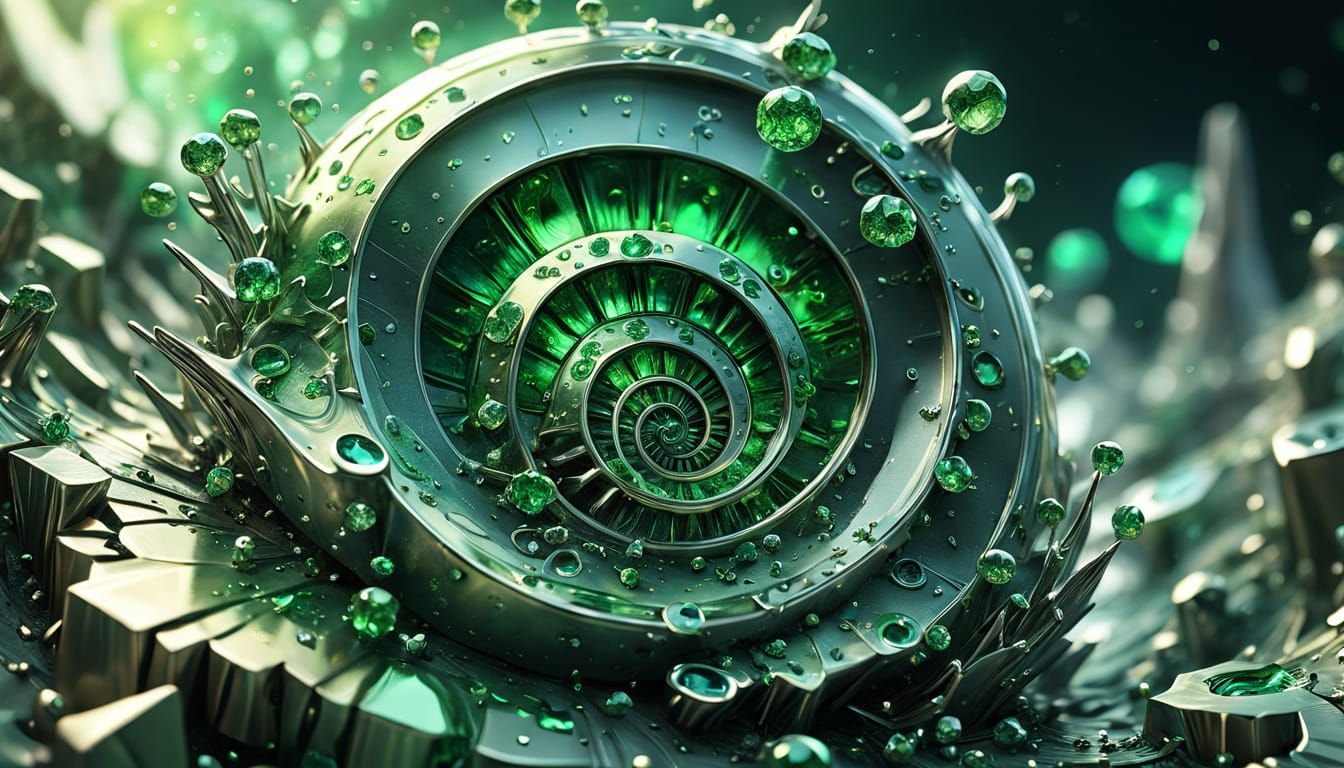 Silver and Sapphire Fossil in Hyperrealistic Splash Art