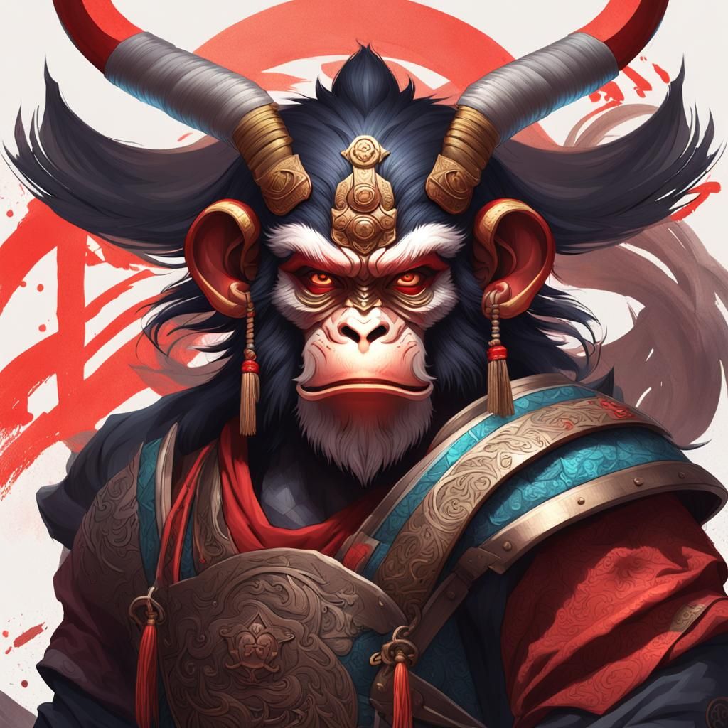 Samurai Monkey Oni Mask Portrait in 8K