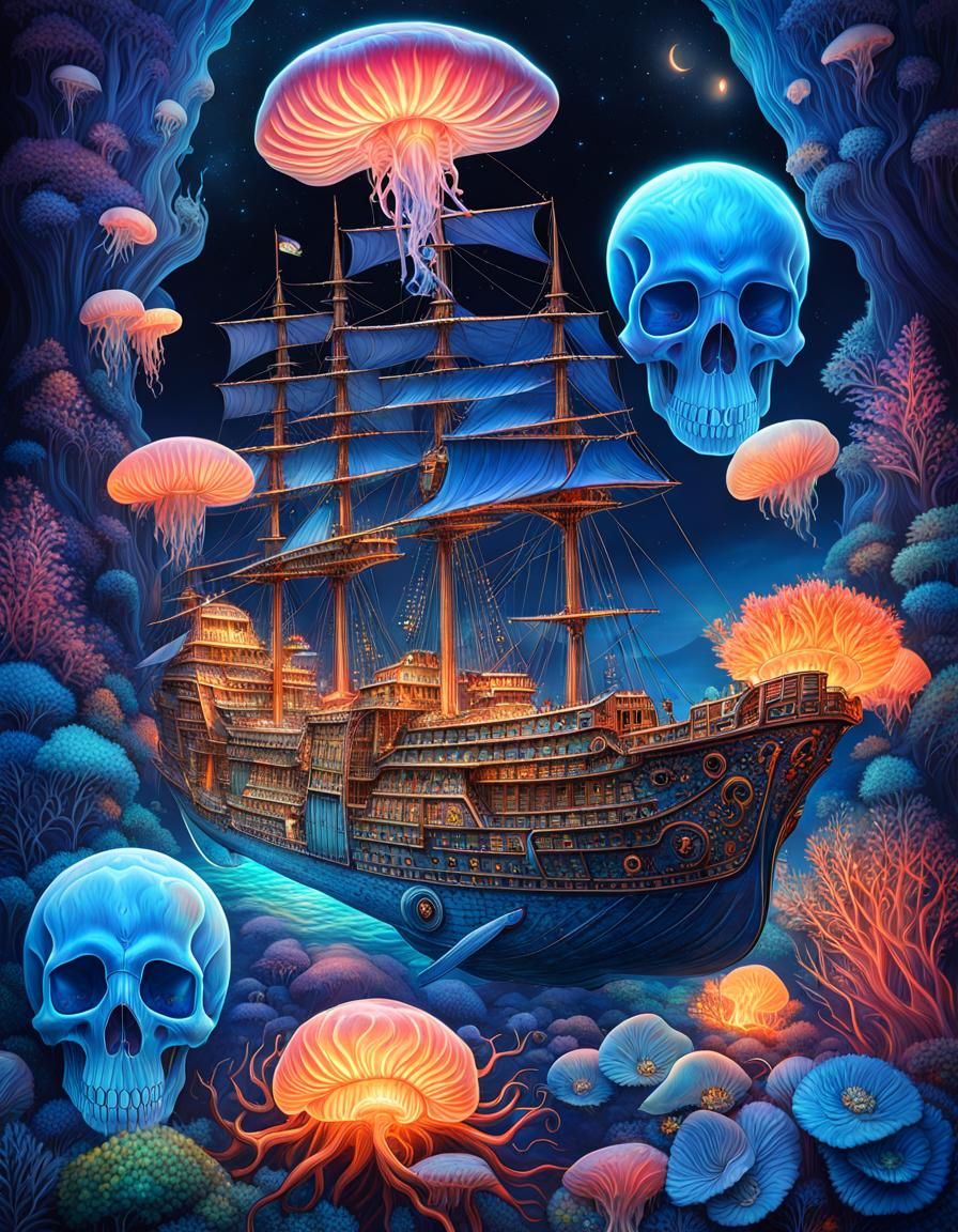 Bioluminescent Nature Scene in Holographic 3D