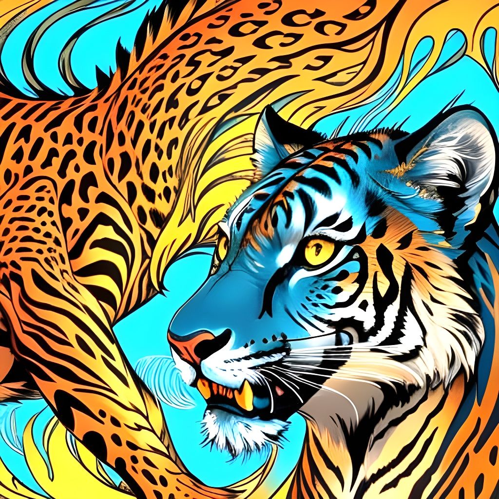 Flash Tattoo Sheet of Big Cats in Anime Style