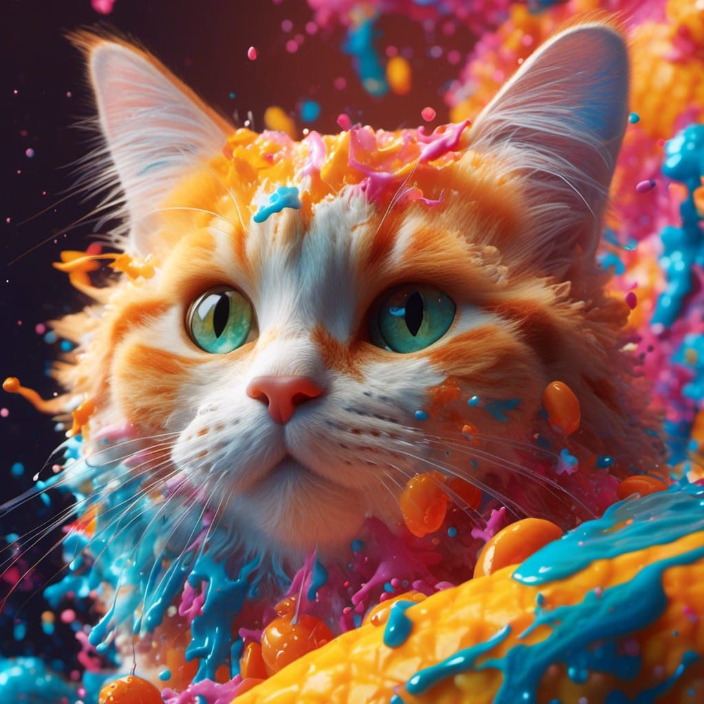 Hyperrealistic Mango Cat in Splash Art Style