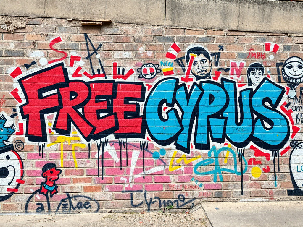 Vibrant Graffiti Mural: "Free Cyprus" in Neo-Impressionist S...