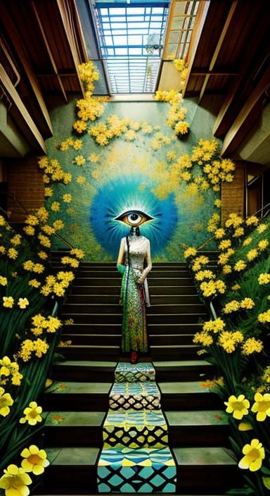 Surrealist Double Exposure with Slender Woman in a Waiting R...