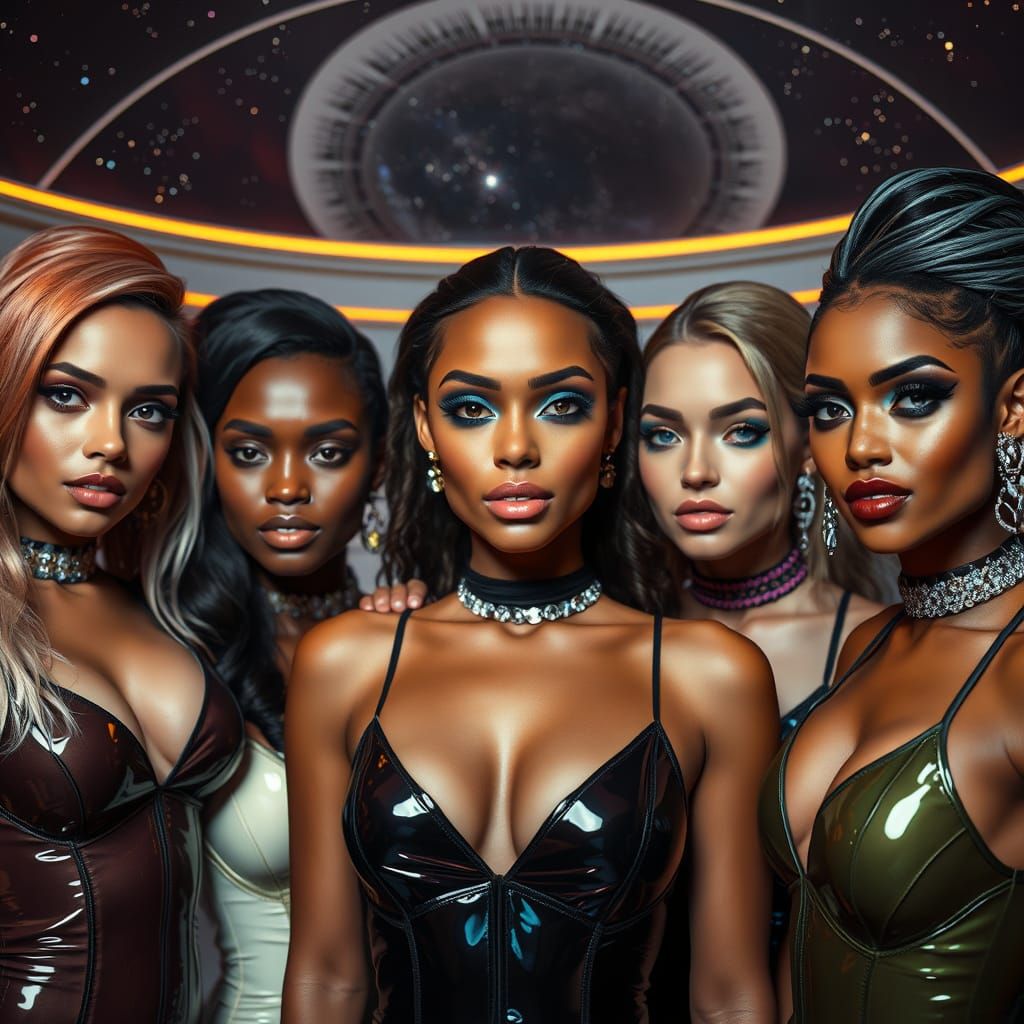 Futuristic Space Bar with 5 Gorgeous Friends in Glittering L...