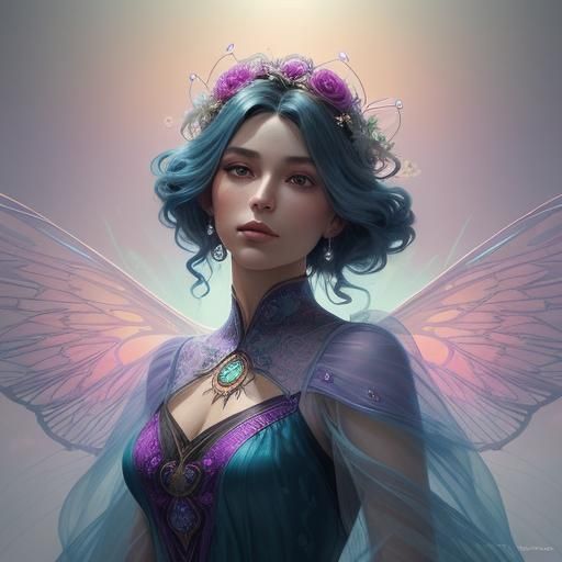 Ethereal Girl with Wings in Art Nouveau Style