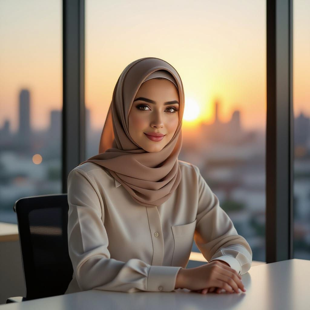 Inspiring Hijabi Professional in Golden Light