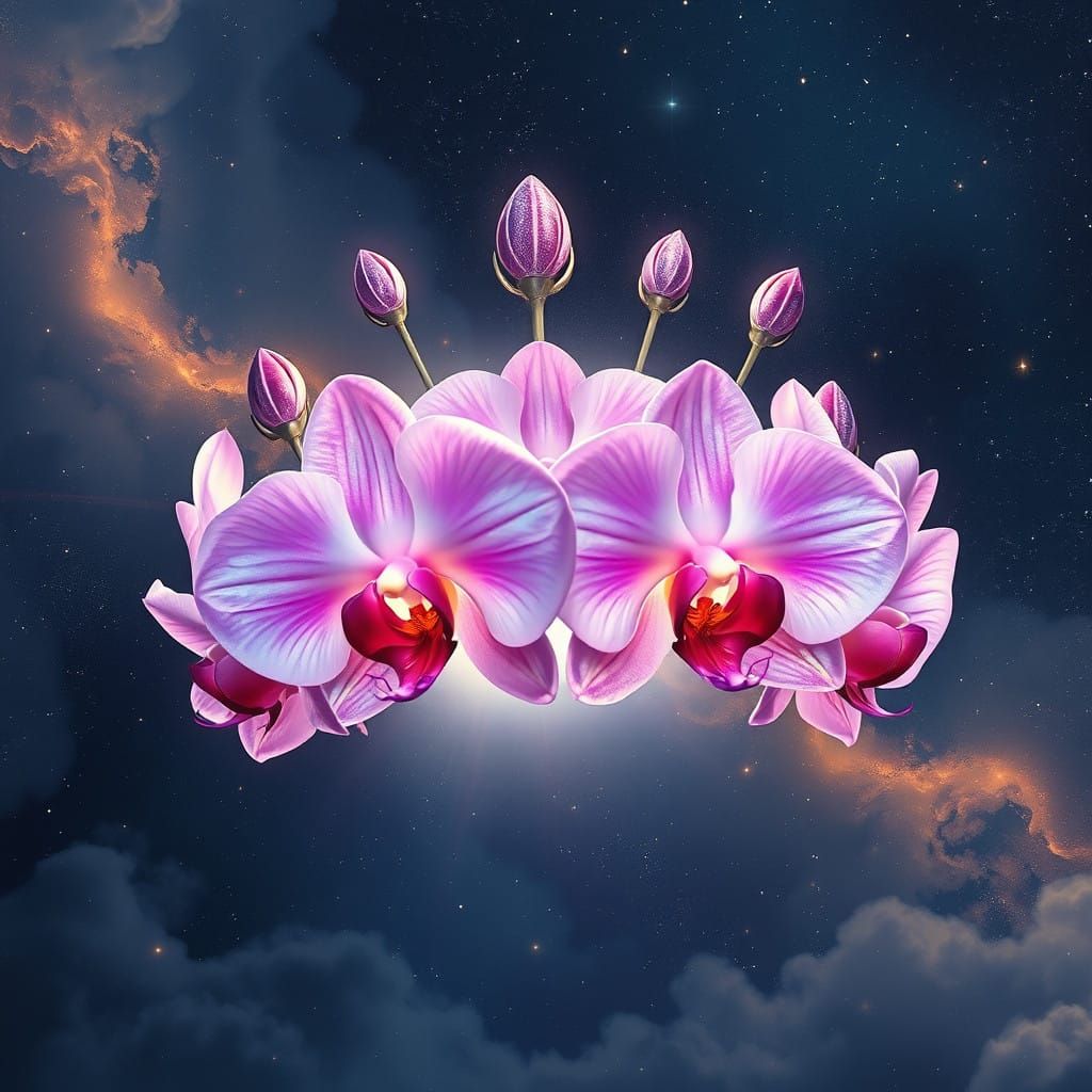 Majestic Cosmic Floral Crown Amidst Starry Vastness