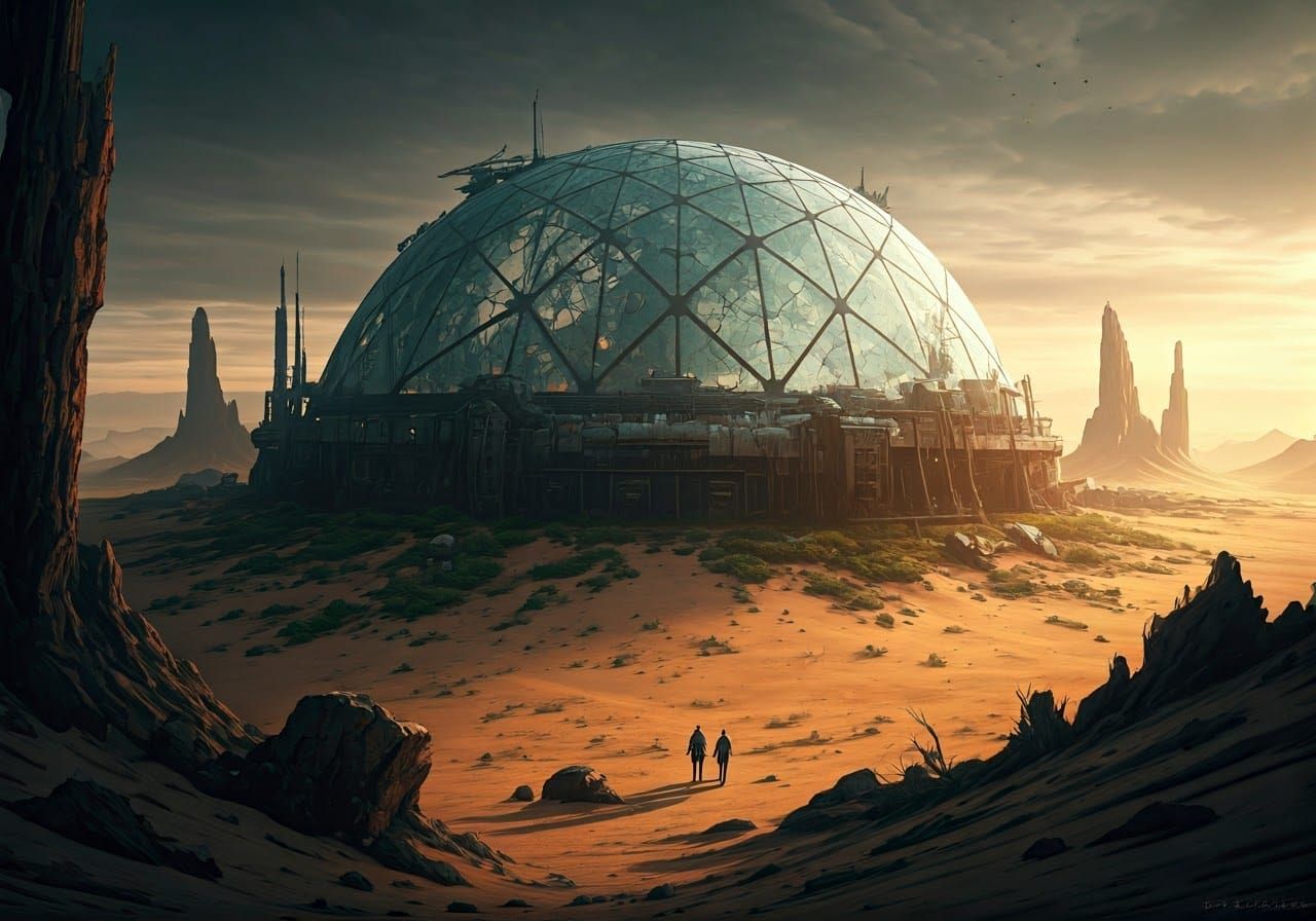 Abandoned Solarpunk Oasis in a Desert Wasteland