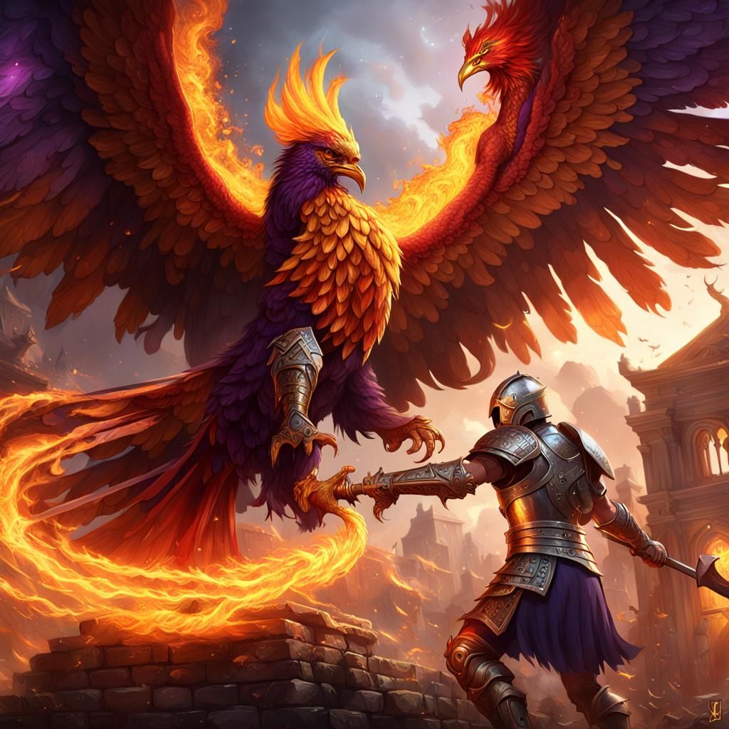 Phoenix vs Gladiator: Dark Fantasy Concept Art