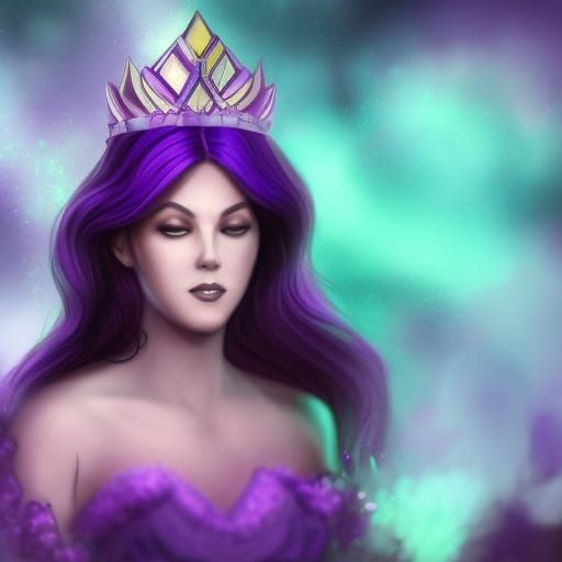Purple Crystal Queen and Night Wolf Portrait