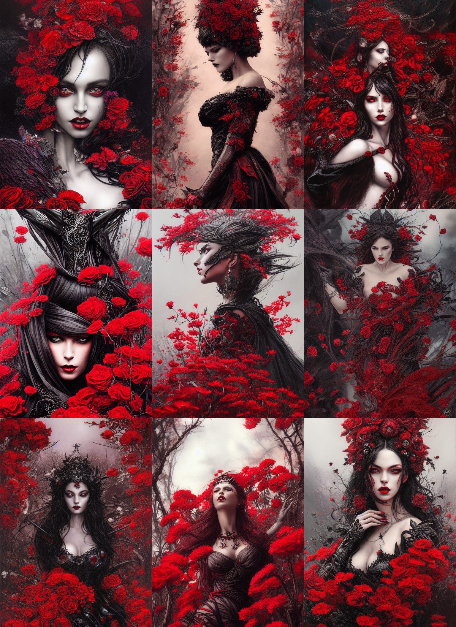 Dark Witch Queen in a Floral Scene