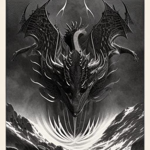 Sinister Black Dragon in a Gothic Horror Landscape