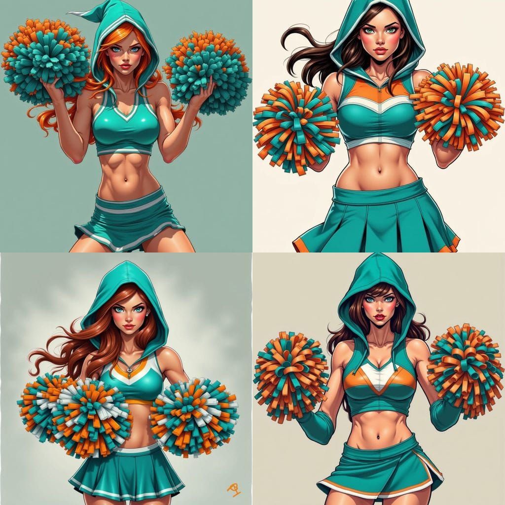 Teal Hooded Cheerleader Strikes Alluring Pose