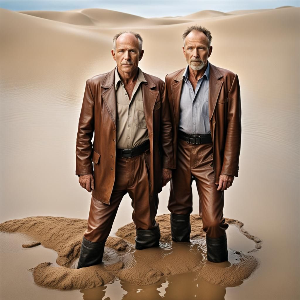 Leather Men in Quicksand: Professional Studio Portrait