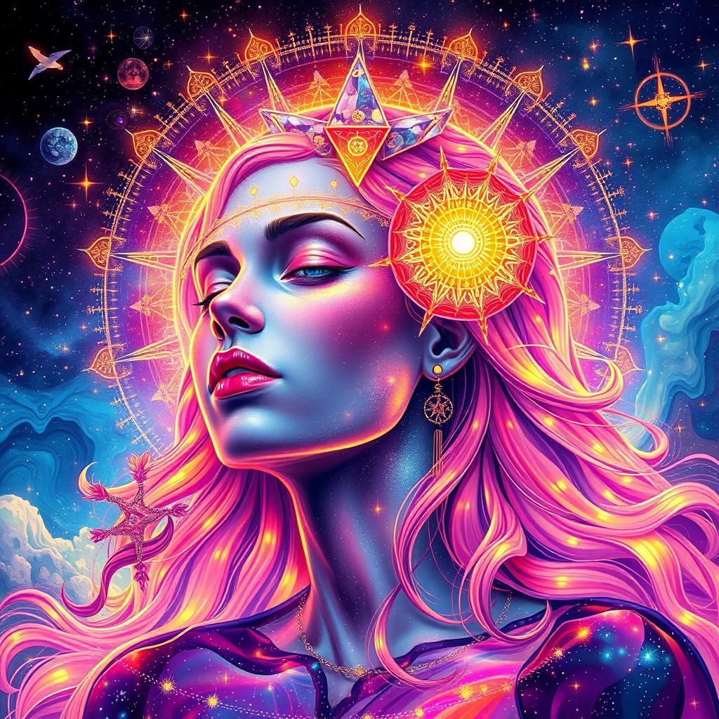 Goddess with Vibrant Colors in Astral Illustration