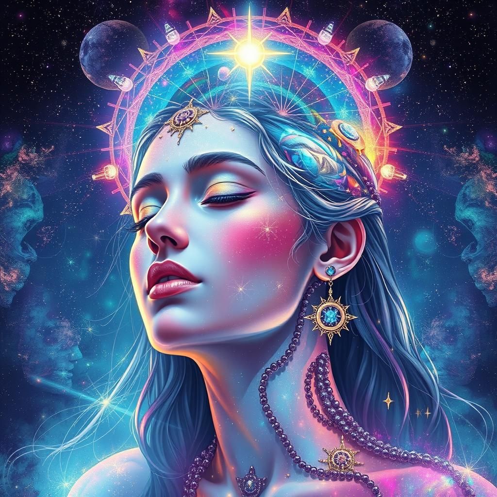 Vibrant Goddess in Holographic Astral Art