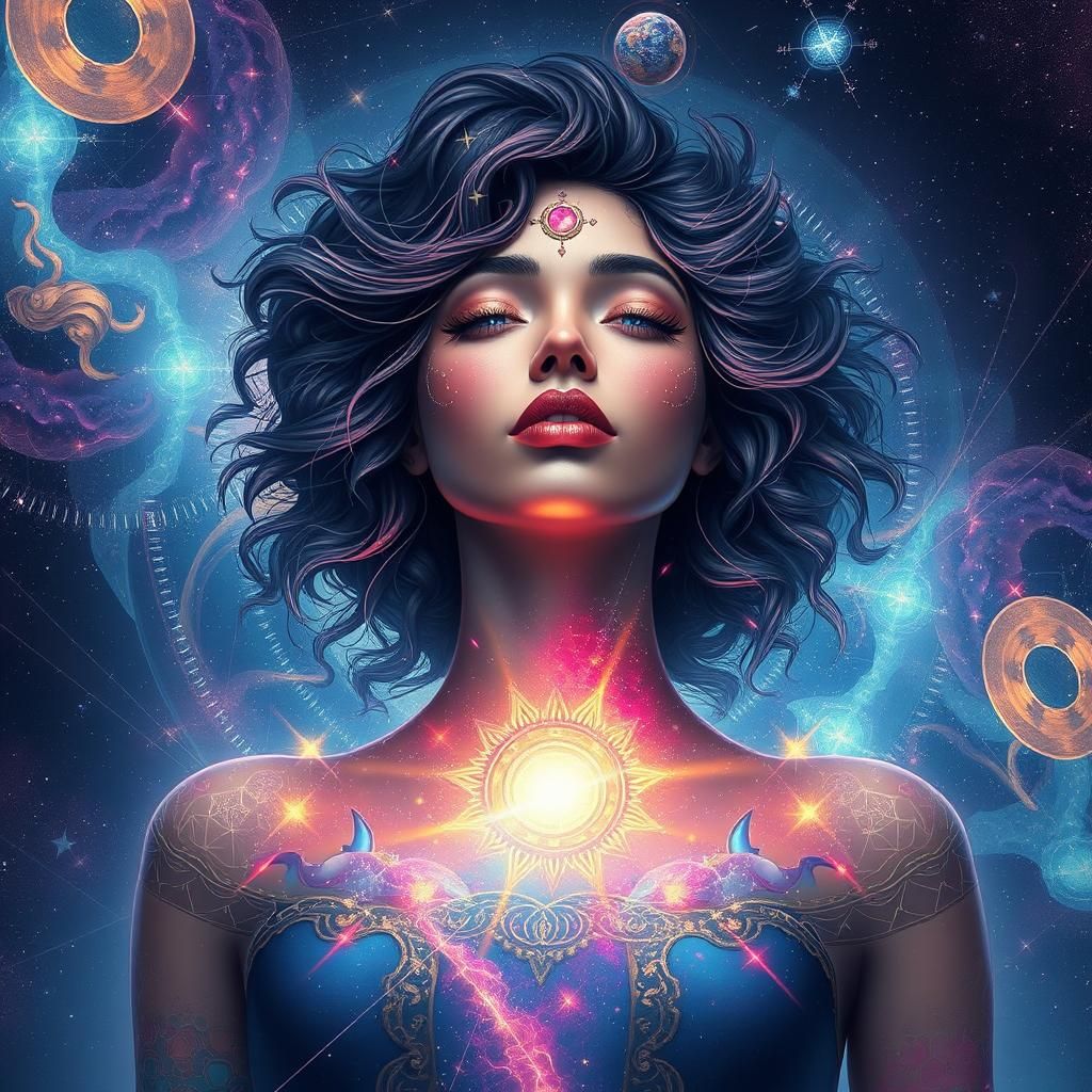 Goddess in Vibrant Colors: Holographic Astral Illustration