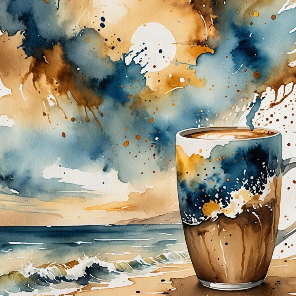 Coffee Seascape: Whimsical Watercolor Illustration