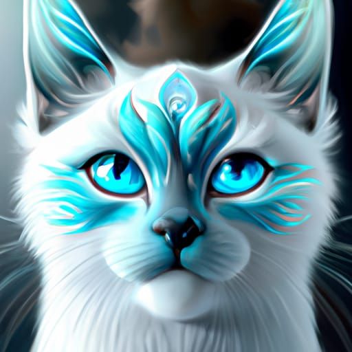 Majestic White Cat Portrait with Turquoise Eyes