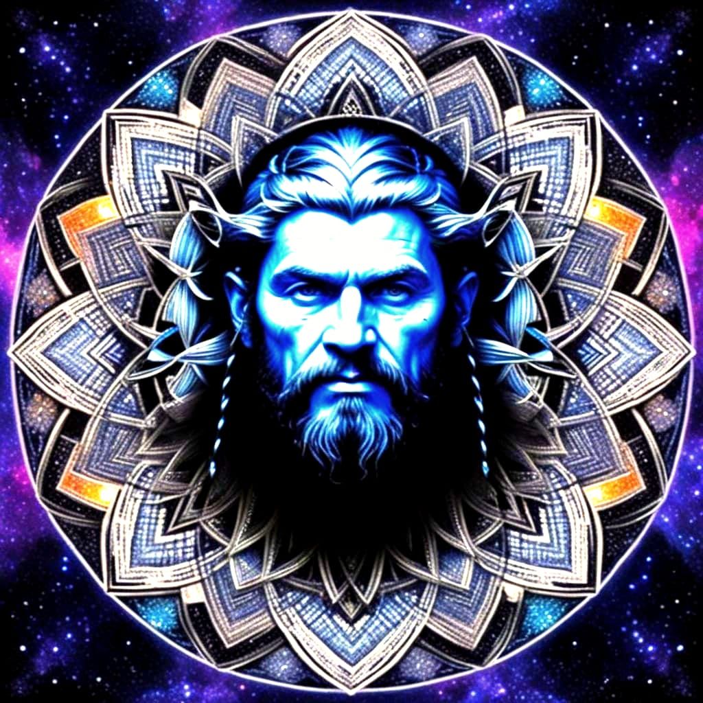 Surreal Viking Sage Connected to Cosmos