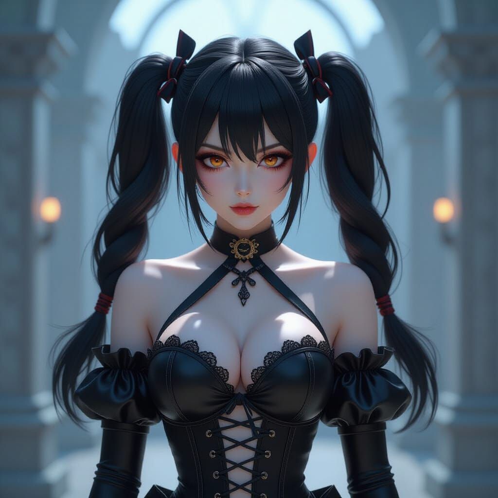 Goth Woman in Corset: Detailed 3D Anime Art