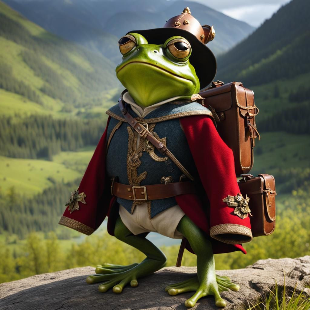Traveling Medieval Orator Frog-Humanoid Ready for Adventure