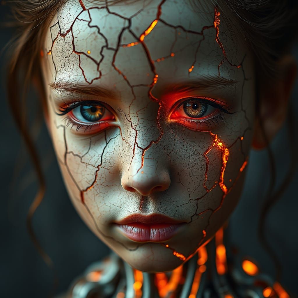 Striking Portrait of a Fractured Mechanical Girl