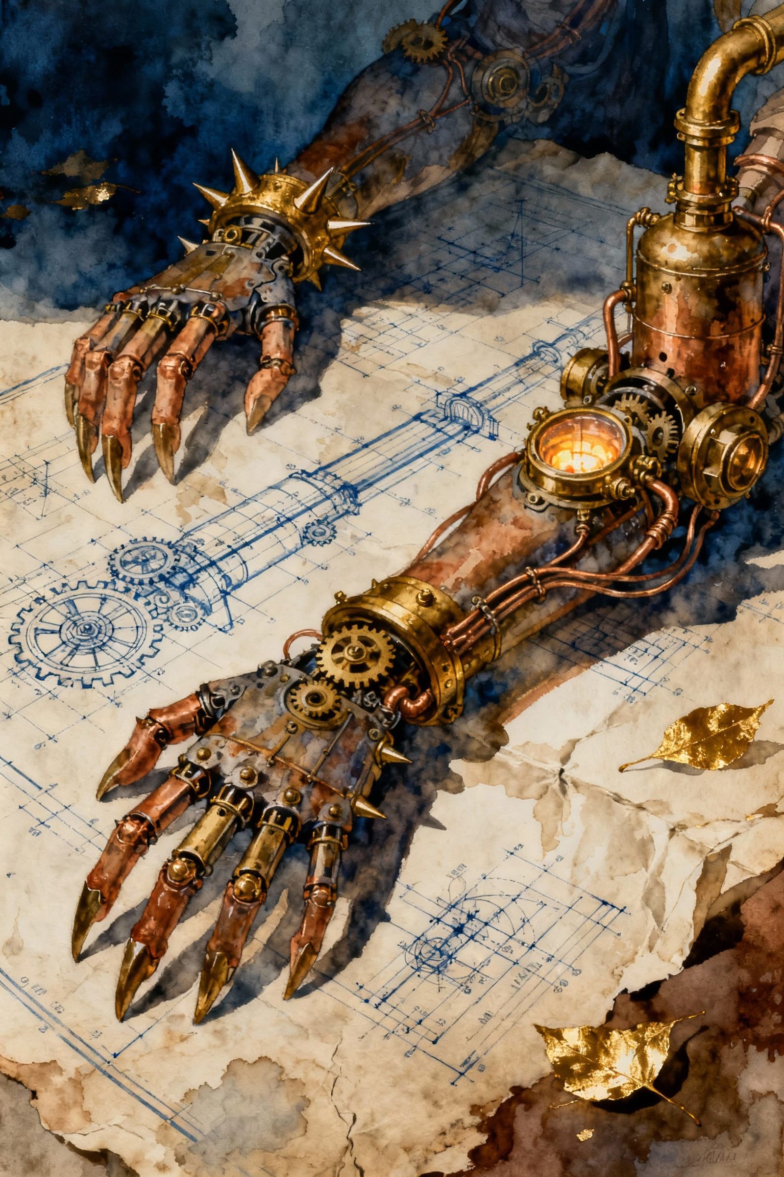 Detailed Ink Painting of a Mechanical Frankenstein Robot