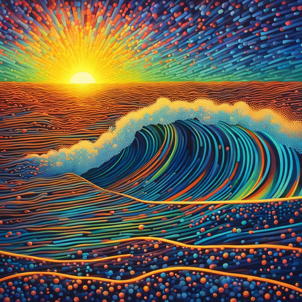 Surreal Neon Wave in Kinetic Pointillism