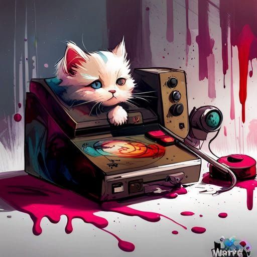 Cute Cat Playing Music in Whimsical Scene