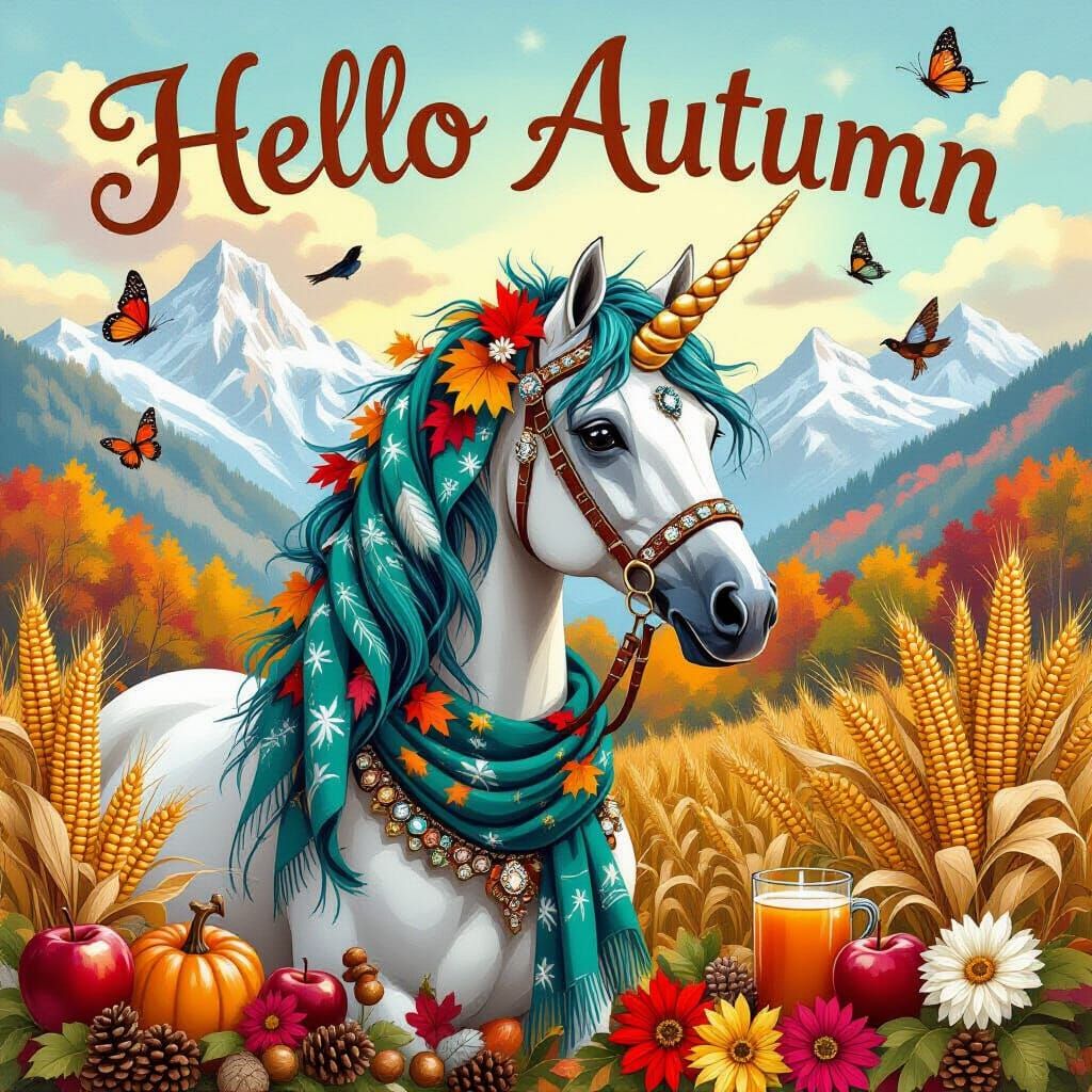 Autumnal Unicorn in a Gurney-esque Landscape
